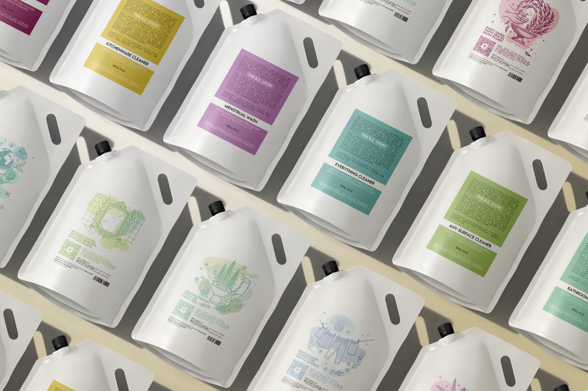 The B.E. Story full product range — all 7 products