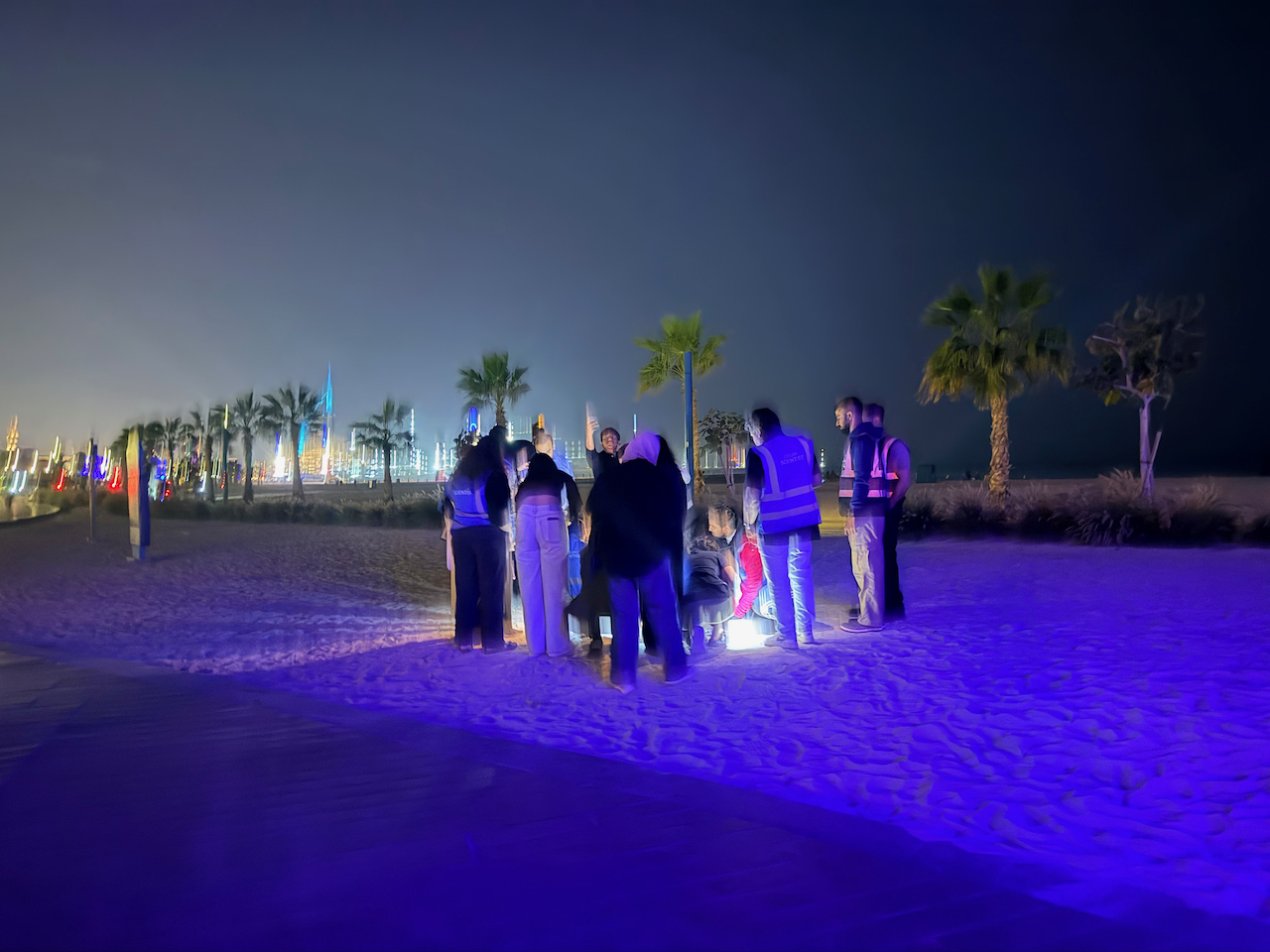 The six-site sampling team at low tide on Jumeirah Beach